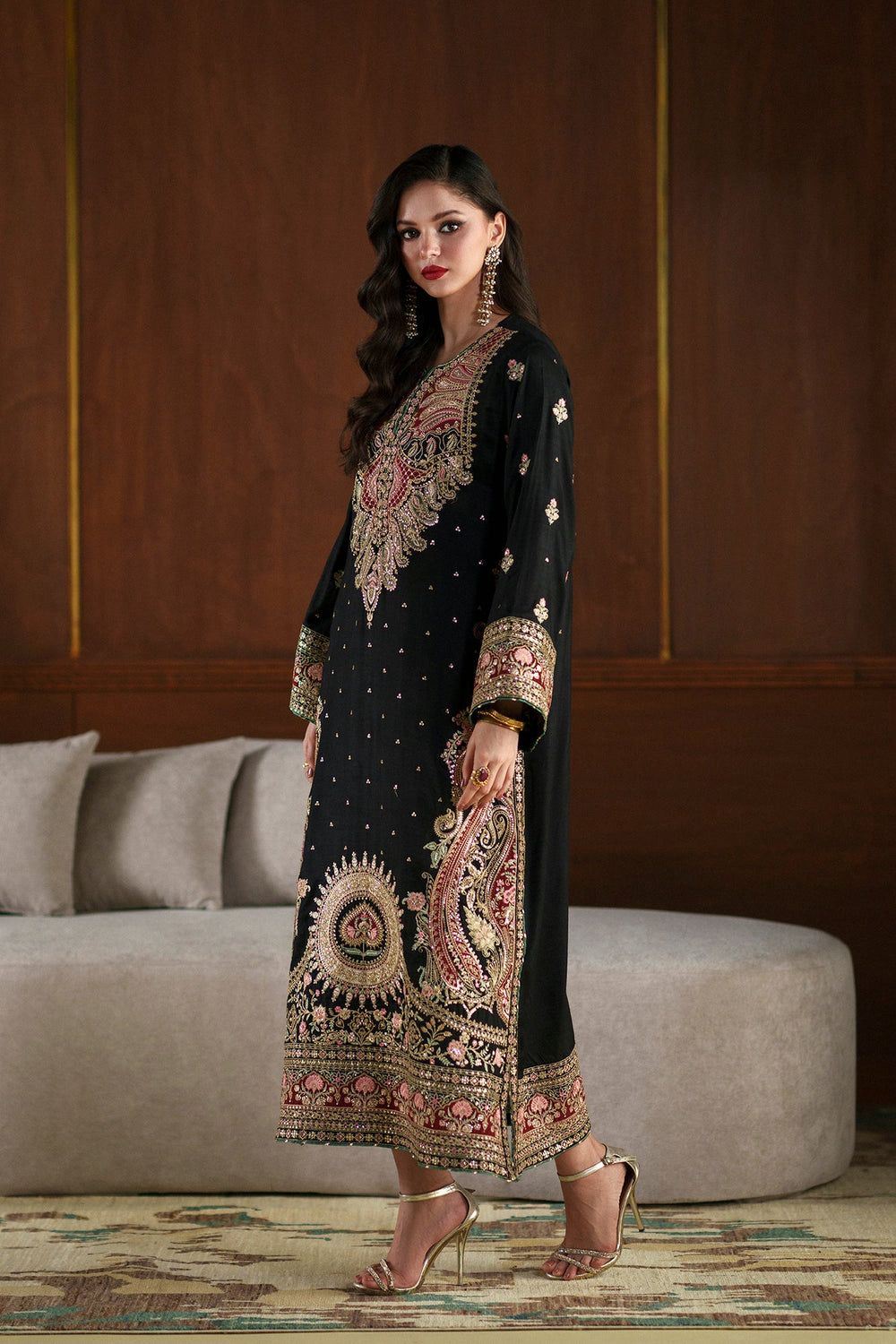ETHNIC hit code Luxury Embroidered Kaftan 3-Piece UNSTITCHED — Premium Shamoz Silk