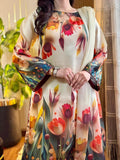 Ivory Tulip Floral Silk Suit, Lulusar Most Demanding Edition, 3Pc Unstitched