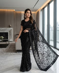 Black Sequin Embroidered Net Saree with Sheer Floral Pallu