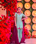 Mint Green & Plum Embroidered Shamooz Silk Suit (As Worn by Nazish Jahangir)