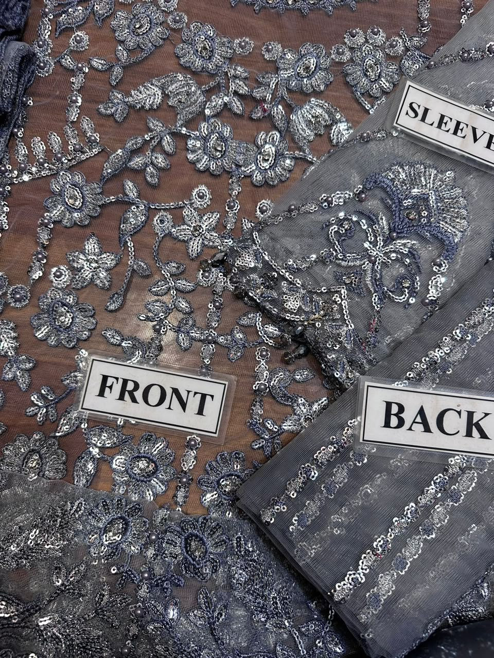 Premium Silver Sequence Embraided unstitched 3 pc