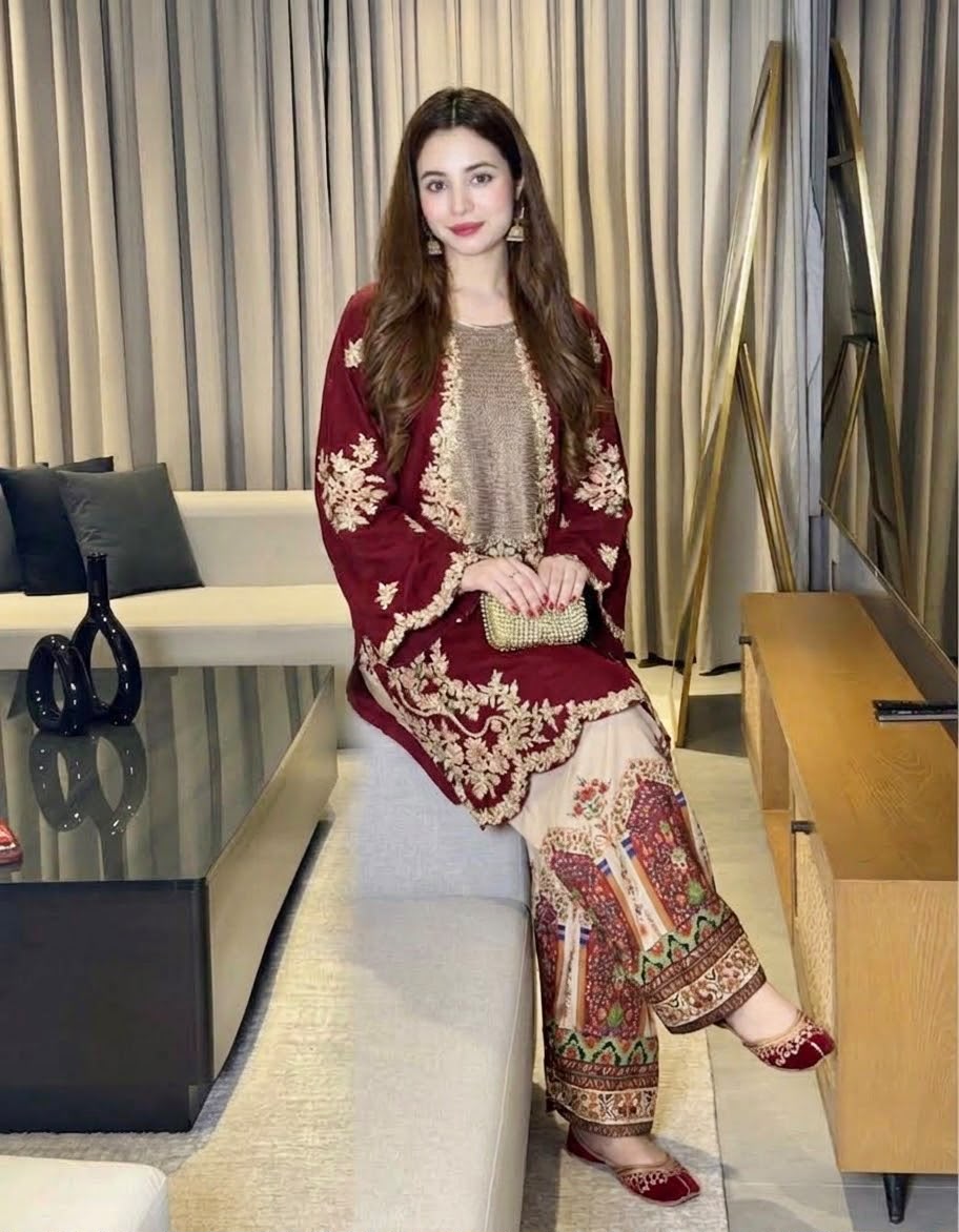 Luxury SILK ETHNIC embraided & sequence unstitched 2 pcs