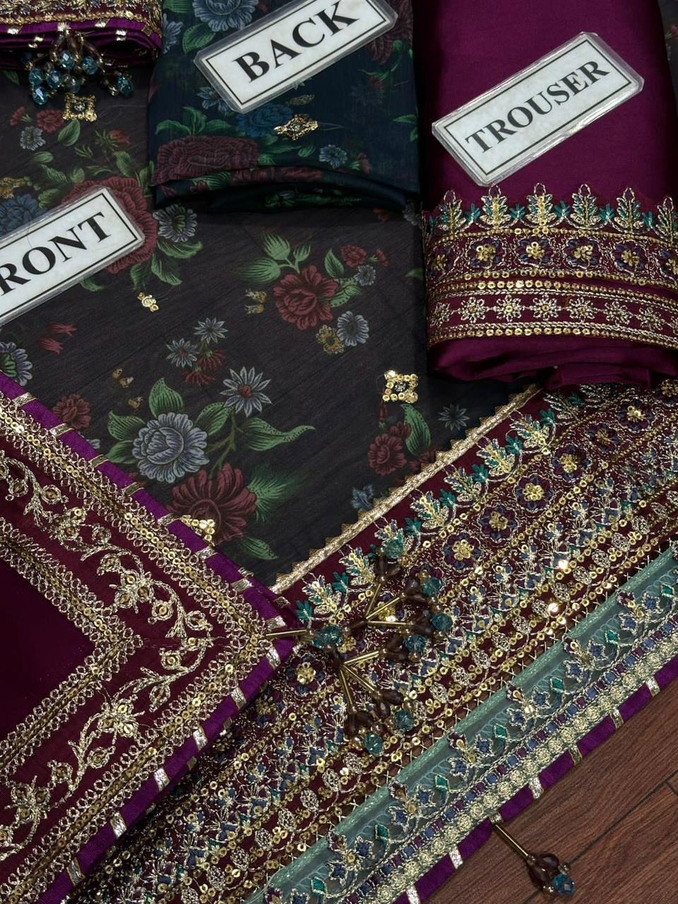 Luxury Embriaded with sequence unstitched 3 pcs