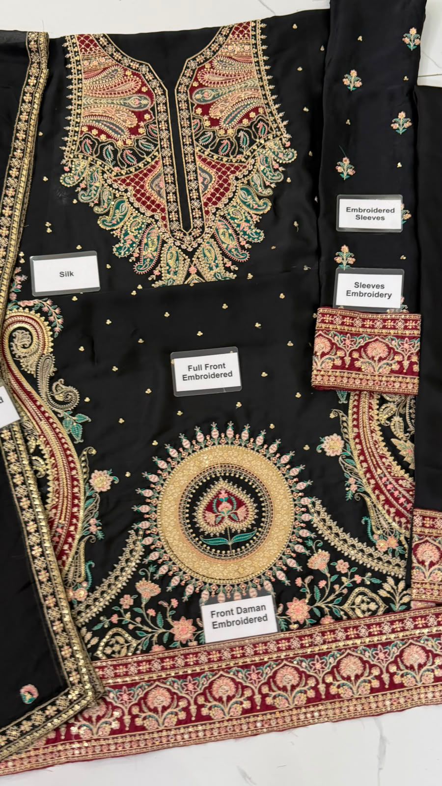 ETHNIC hit code Luxury Embroidered Kaftan 3-Piece UNSTITCHED — Premium Shamoz Silk