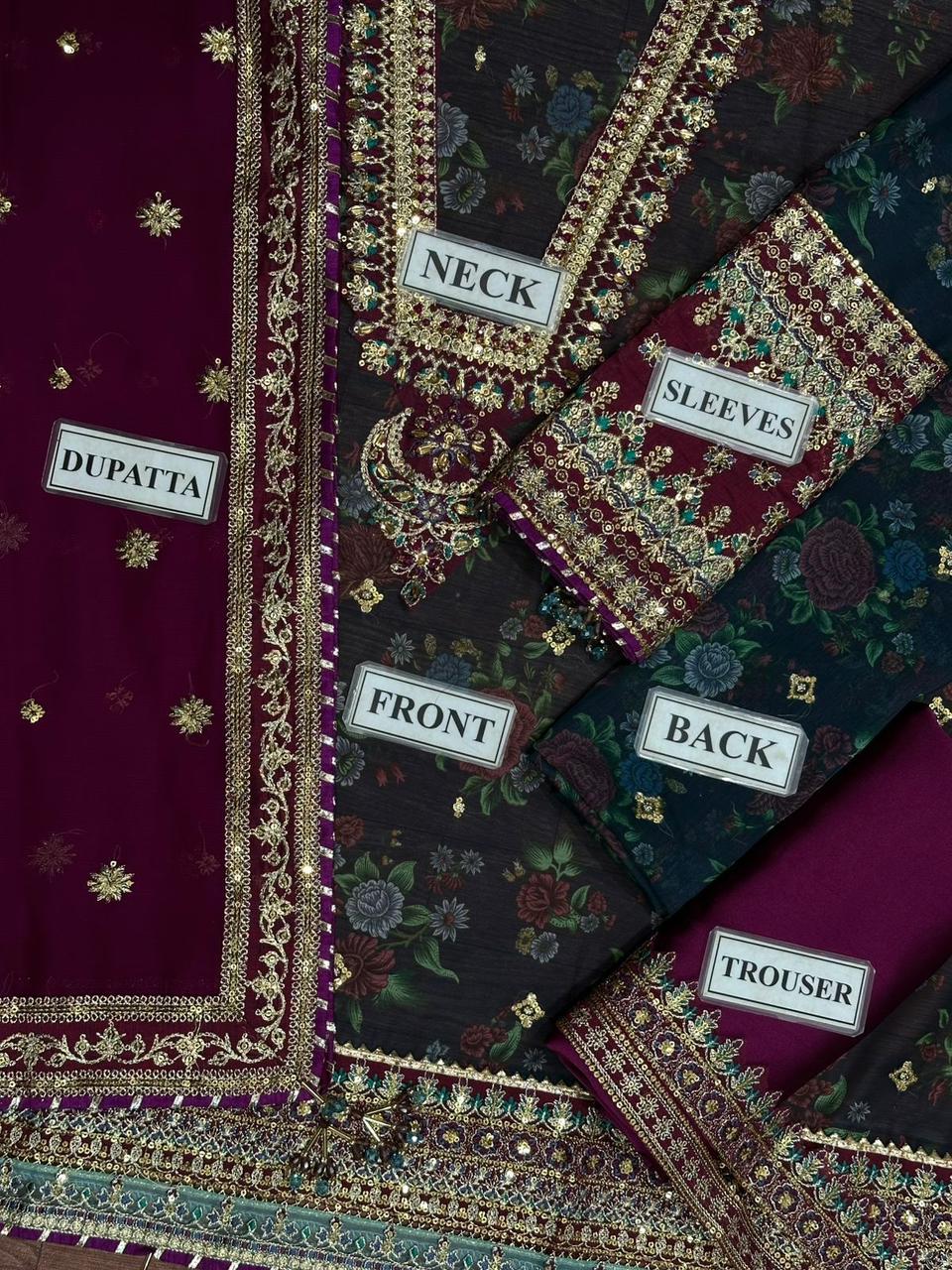 Luxury Embriaded with sequence unstitched 3 pcs