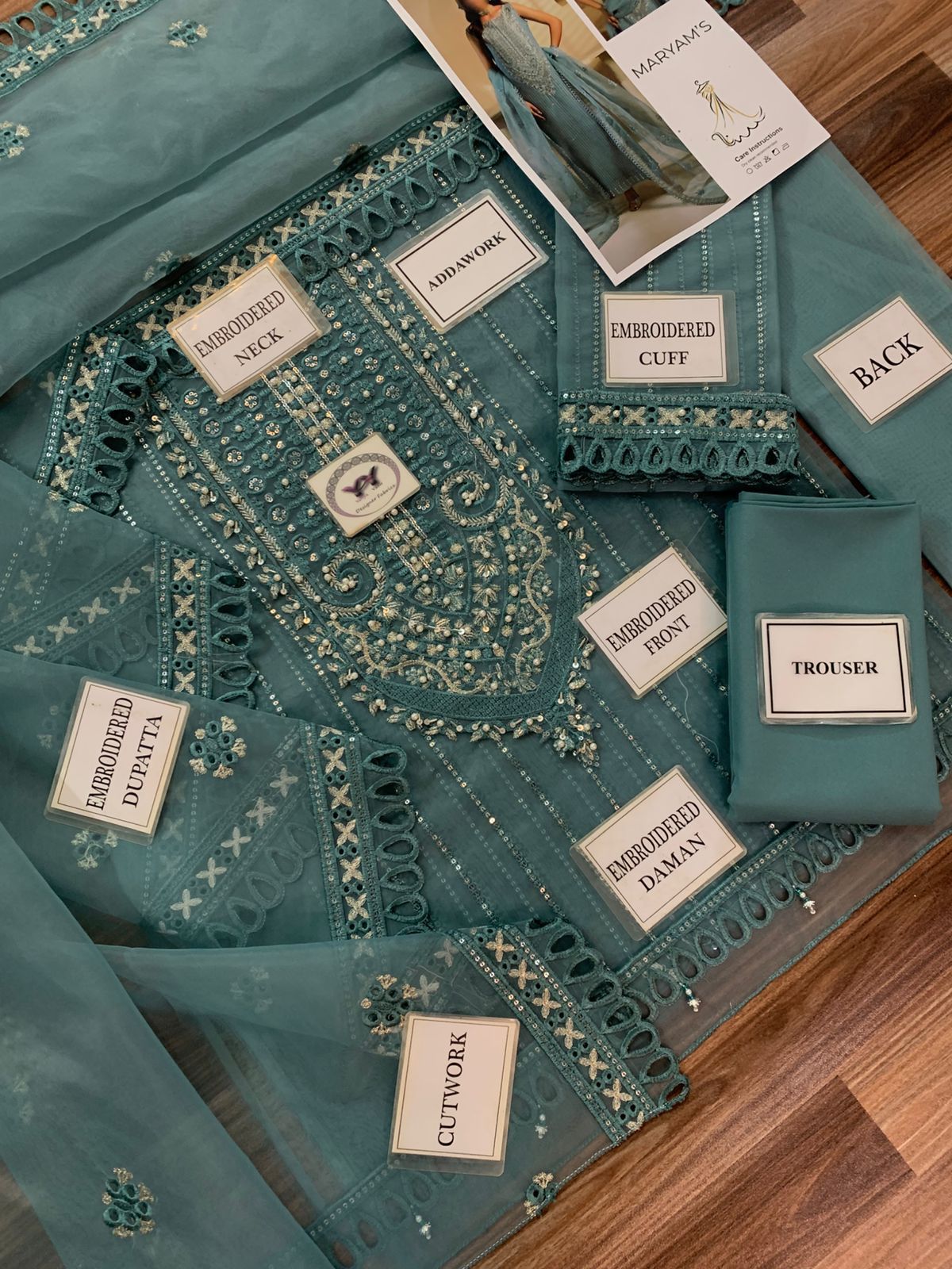 Teal Exclusive Embrioded with Ada work Unstitched 3 Pcs