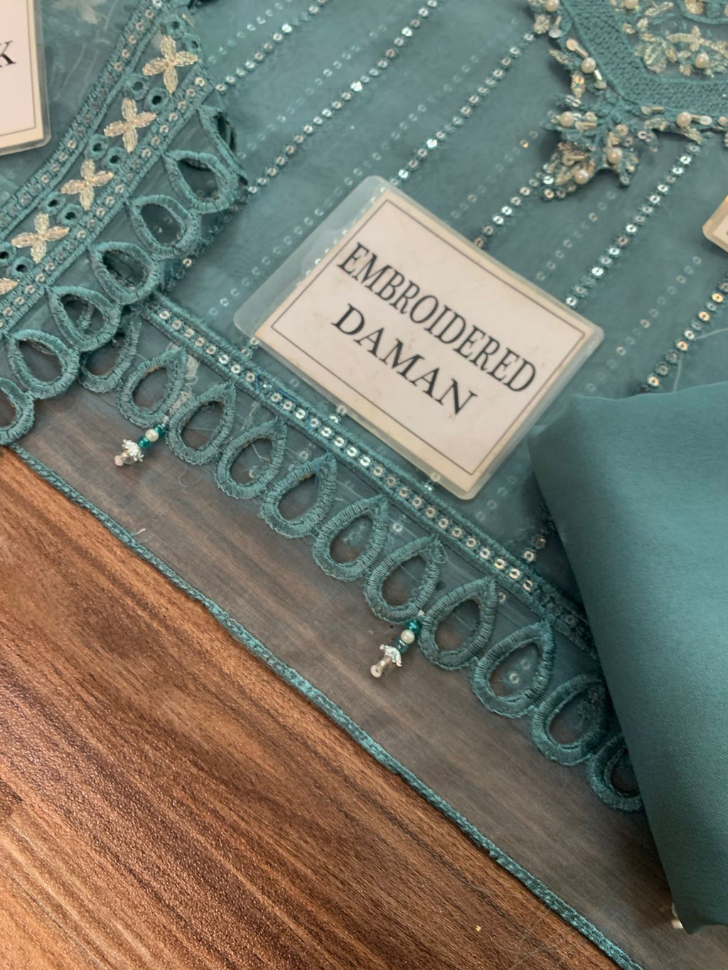 Teal Exclusive Embrioded with Ada work Unstitched 3 Pcs