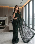 Green Sequin Embroidered Net Saree with Sheer Floral Pallu