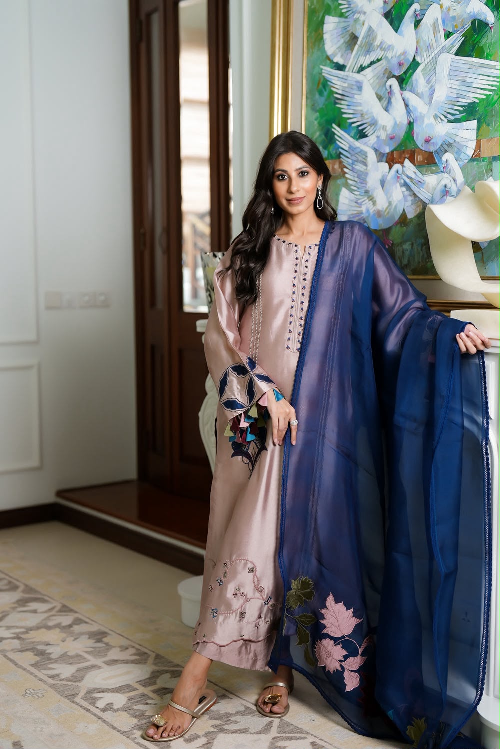 Luxury Silk with Navy Blue Embroidery Unstitched 3 pcs-(FRPD-33)