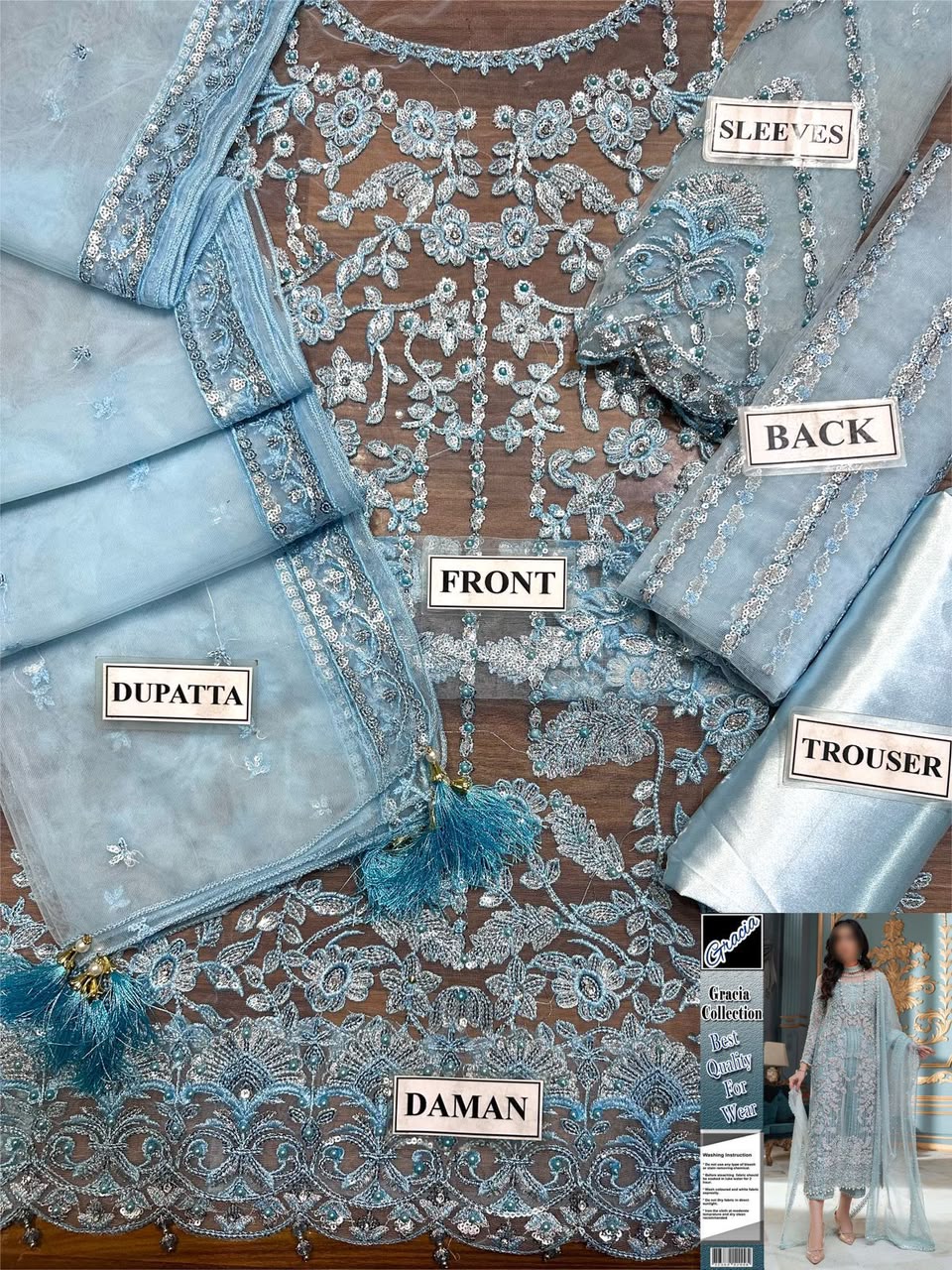 LAAM Inspired Unstitched Net Suit, Sequin and Pearl Embellished