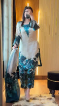 Lulusar Most Demanding Edition, Silk Digital Print 3pc Suit, Teal Ombre Floral