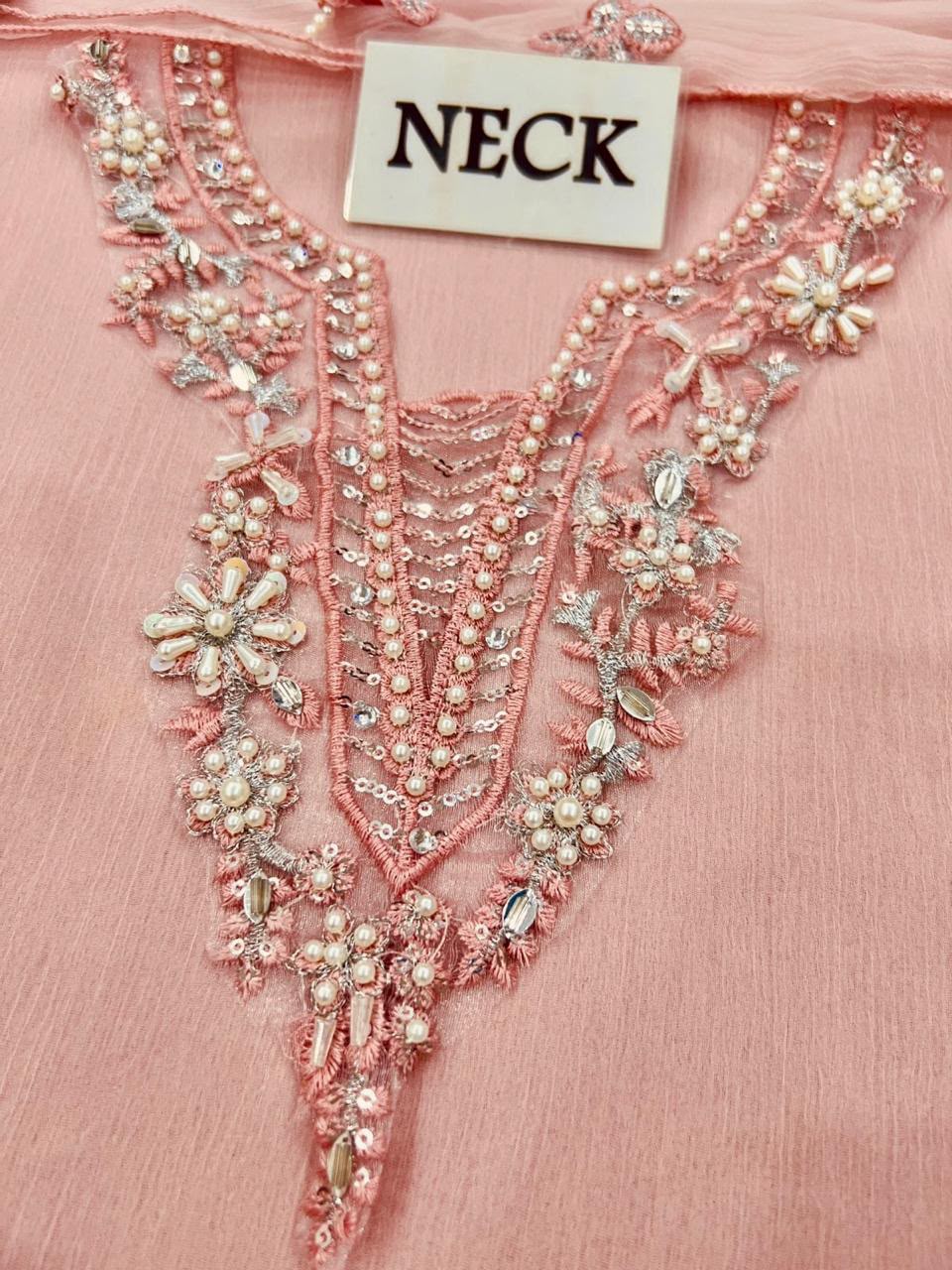 Elegant Festive wear Peach Embrioded Chiffon unstitched 3 pcs