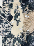 Lulusar Most Demanding Edition, Silk Digital Print 3pc Suit, Ivory and Black Floral