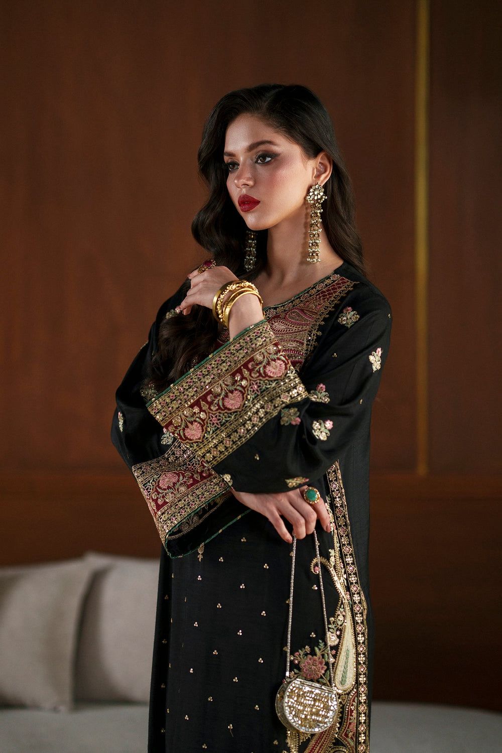 ETHNIC hit code Luxury Embroidered Kaftan 3-Piece UNSTITCHED — Premium Shamoz Silk
