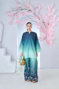 Lulusar Most Demanding Edition, Silk Digital Print 3pc Suit, Teal Ombre Floral Hem