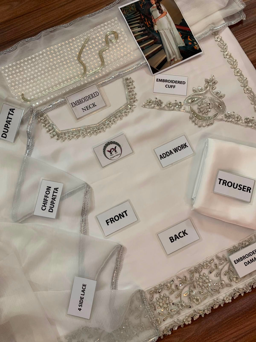 Maruk Pearl White Embellished Shamoz Silk Suit 3 Pcs Unstitched