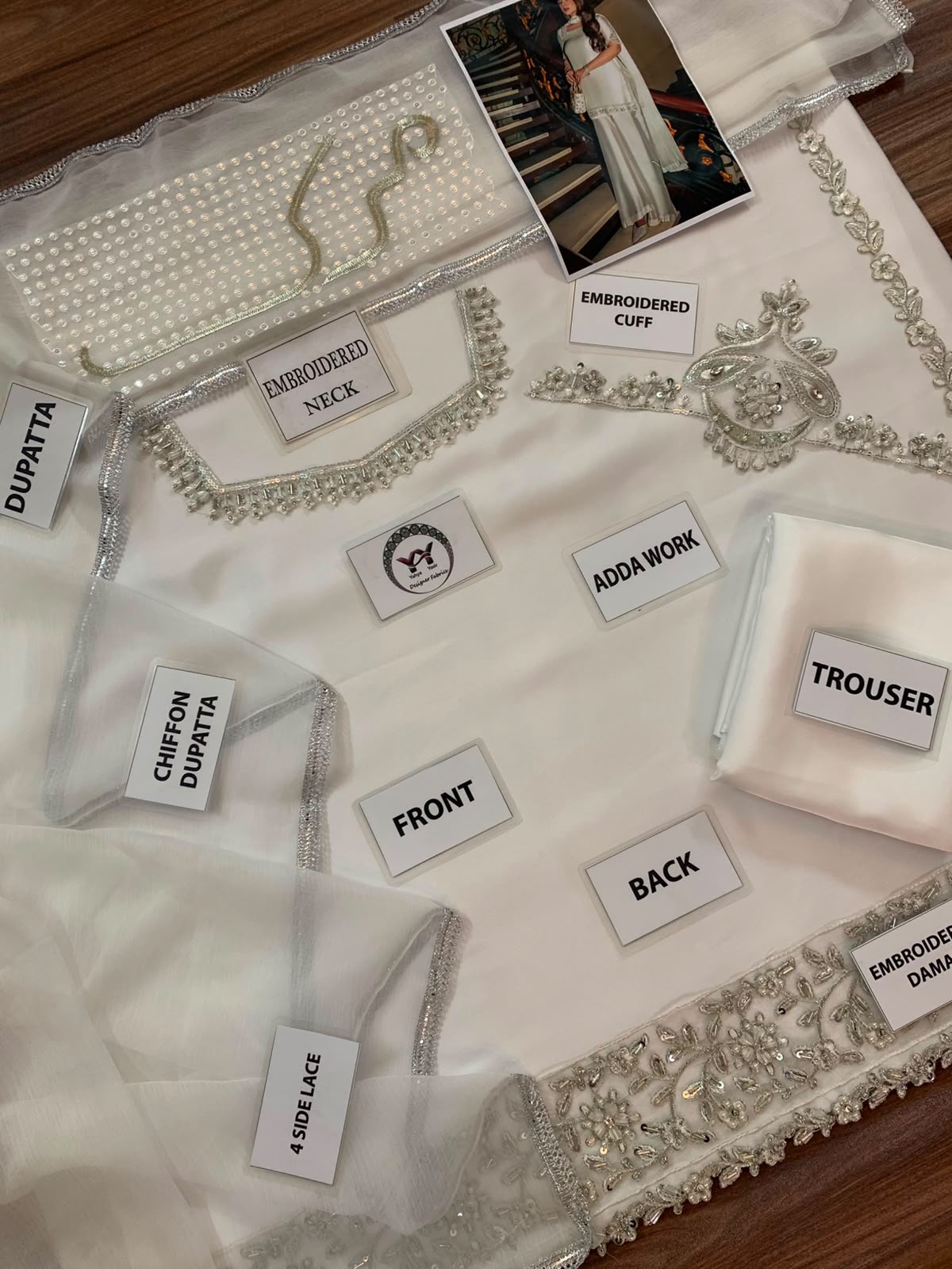 Maruk Pearl White Embellished Shamoz Silk Suit 3 Pcs Unstitched