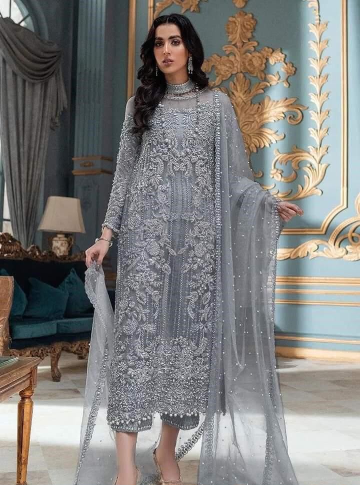 Premium Silver Sequence Embraided unstitched 3 pc