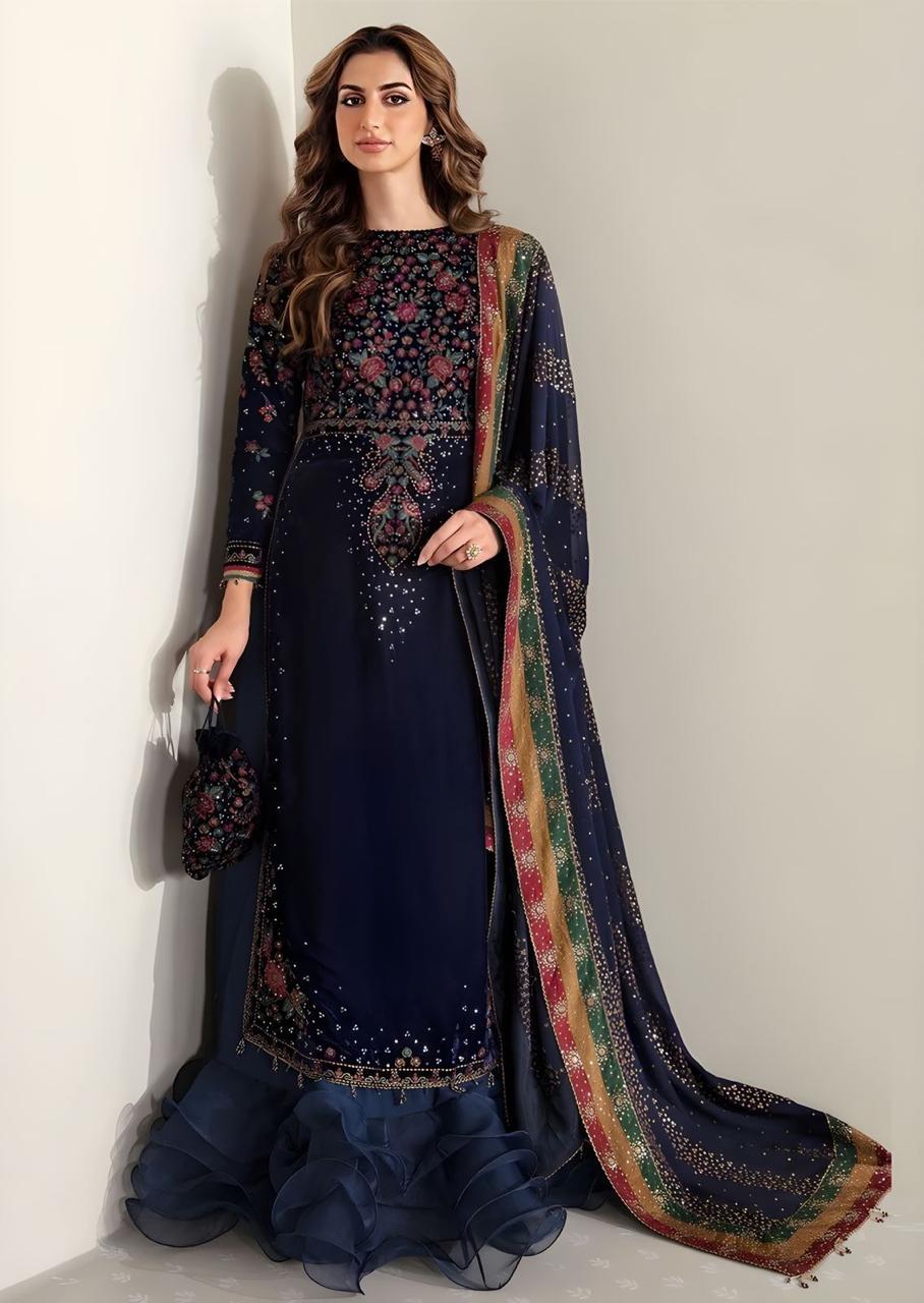 Meher-e-Shahi – Luxury Velvet Embroidered 3-Piece Unstitched(MI-58)
