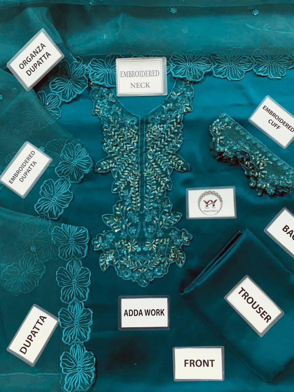 Premium Shamoz Silk Unstitched Suit – Emerald Teal 3 pcs
