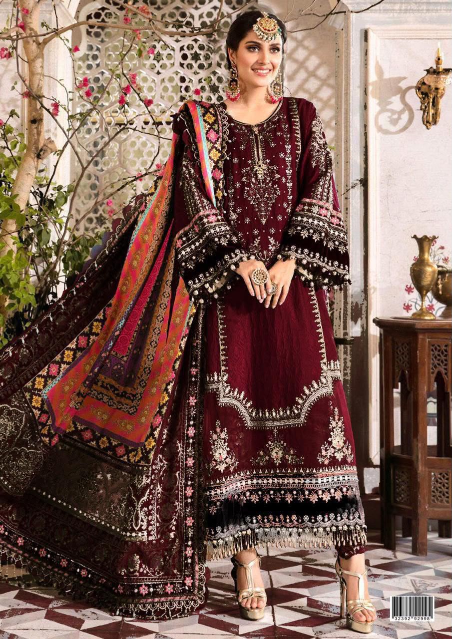 Maria B Chiffon Heavy Embroidered Suit – Premium Sequin & Tassel Design