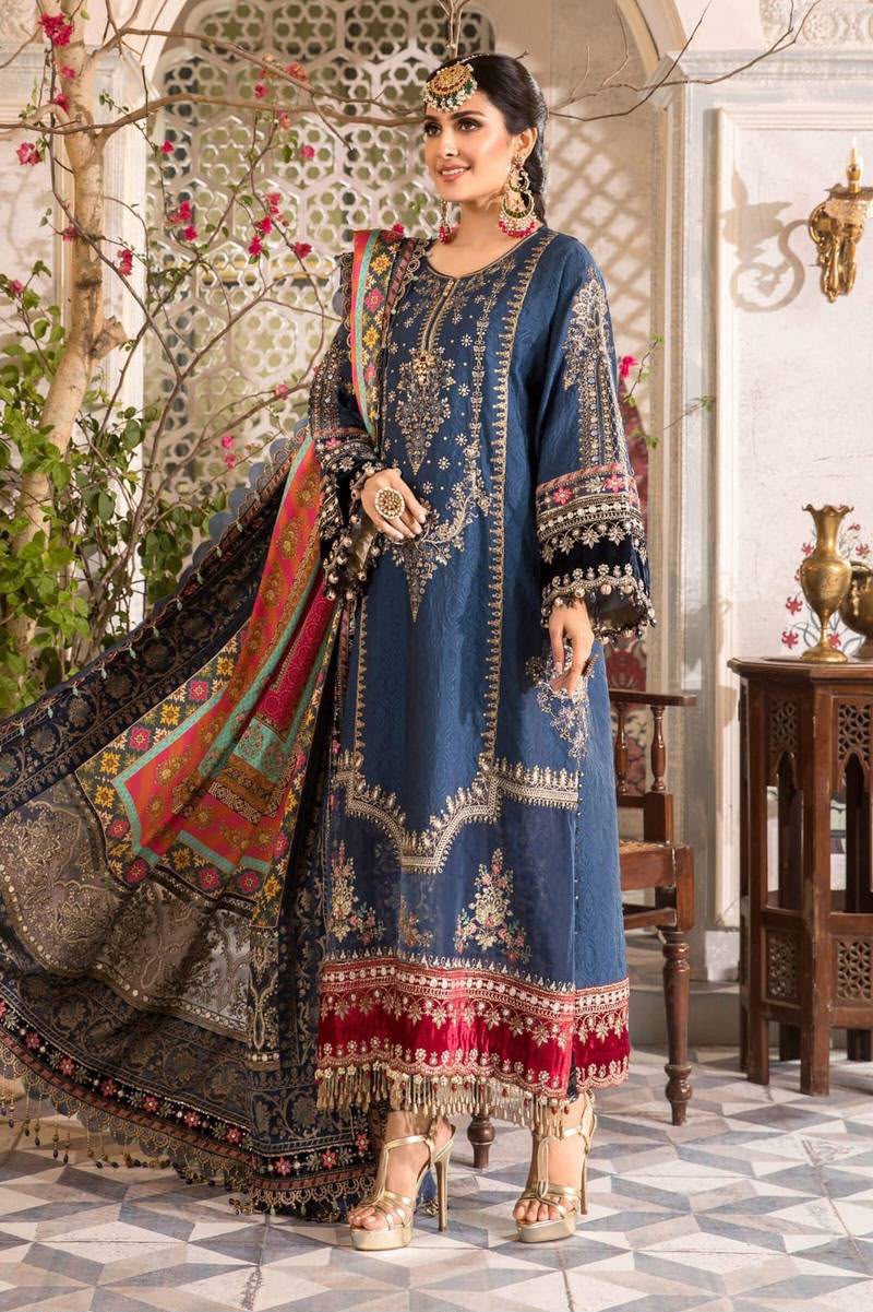 Maria B Chiffon Heavy Embroidered Suit – Premium Sequin & Tassel Design
