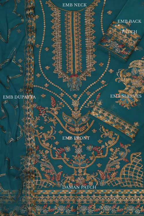 Embroidered Organza Suit with Cutwork Net Dupatta & PK Raw Silk Trouser (SH-111)