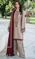 DHANAK BEIGE Embraided 3 Pcs unstitched with ready to wear Shawl (EF-28)