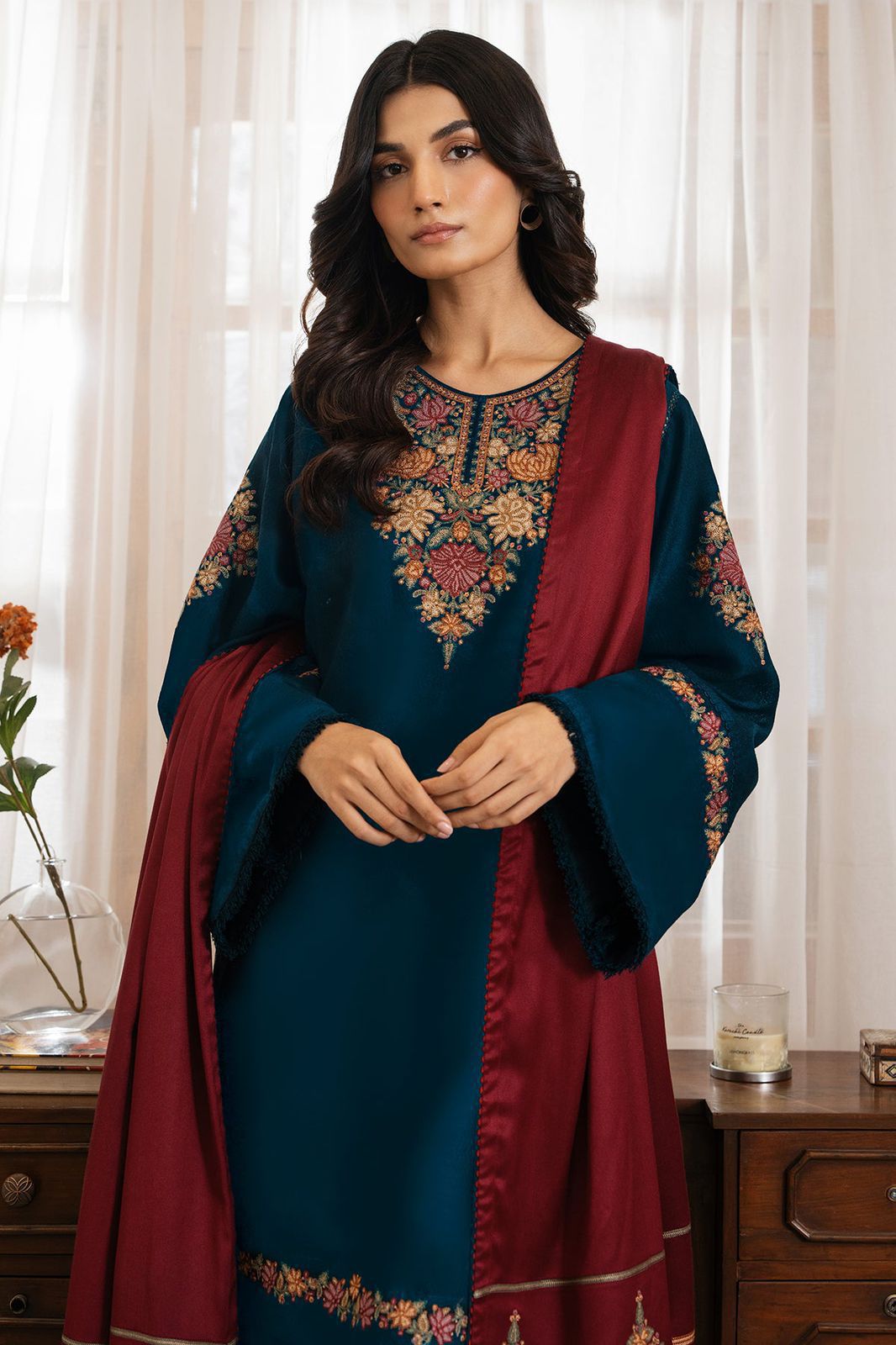 Dhanak Embrioded 3 pcs Unstiched-(EF-28)