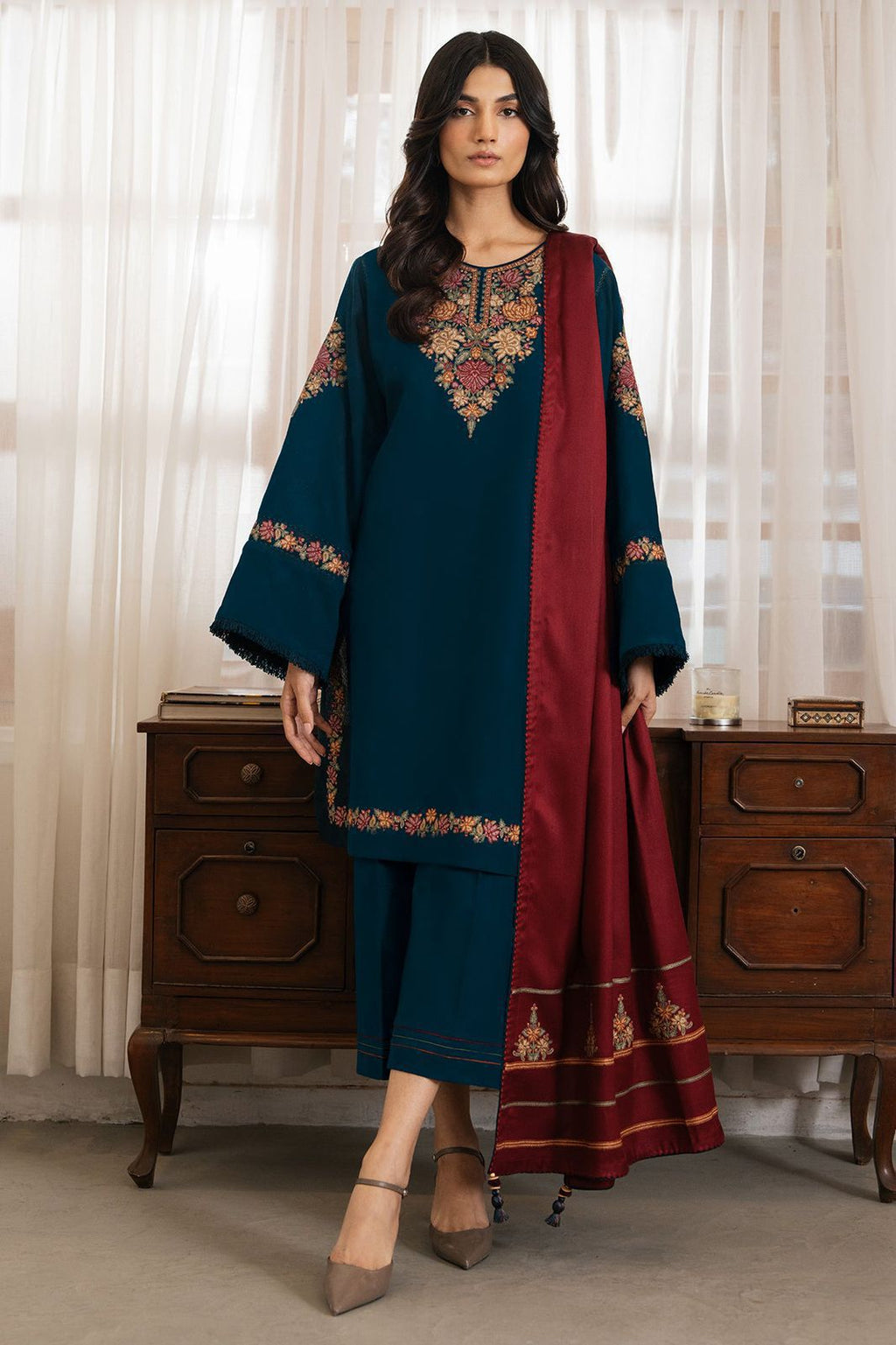 Dhanak Embrioded 3 pcs Unstiched-(EF-28)