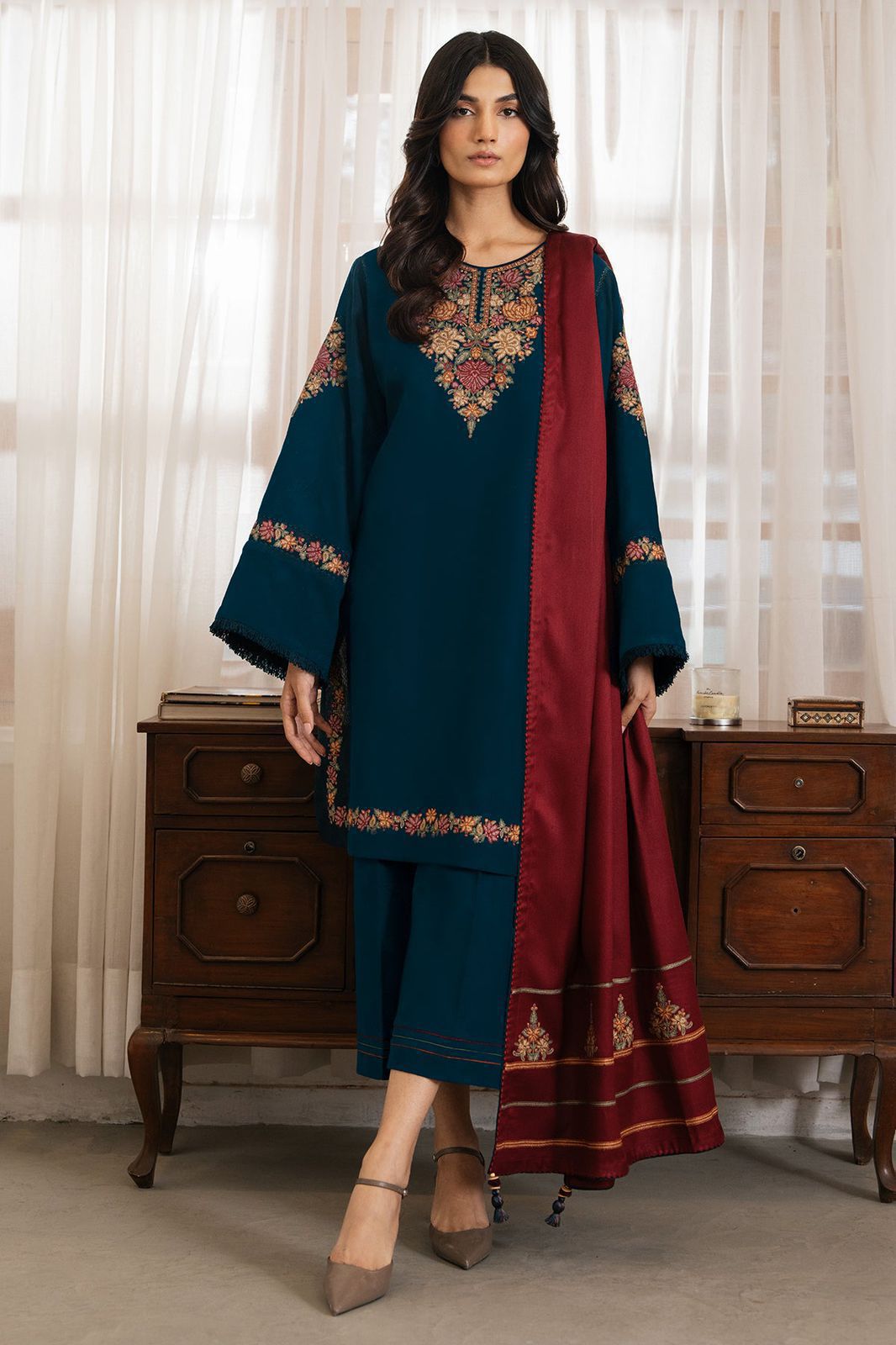 Dhanak Embrioded 3 pcs Unstiched-(EF-28)
