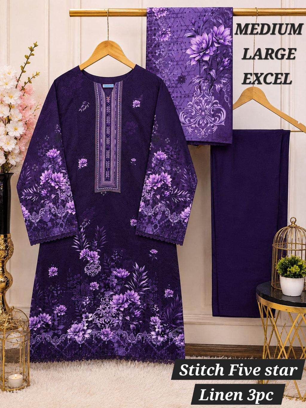 Premium digital Printed Linen 3-Piece Stitched Suit