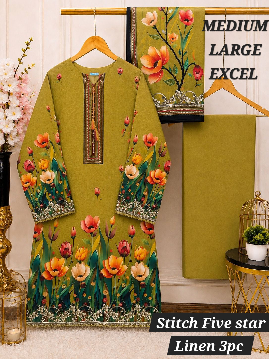 Premium Digital Printed Linen 3-Piece Stitched Suit