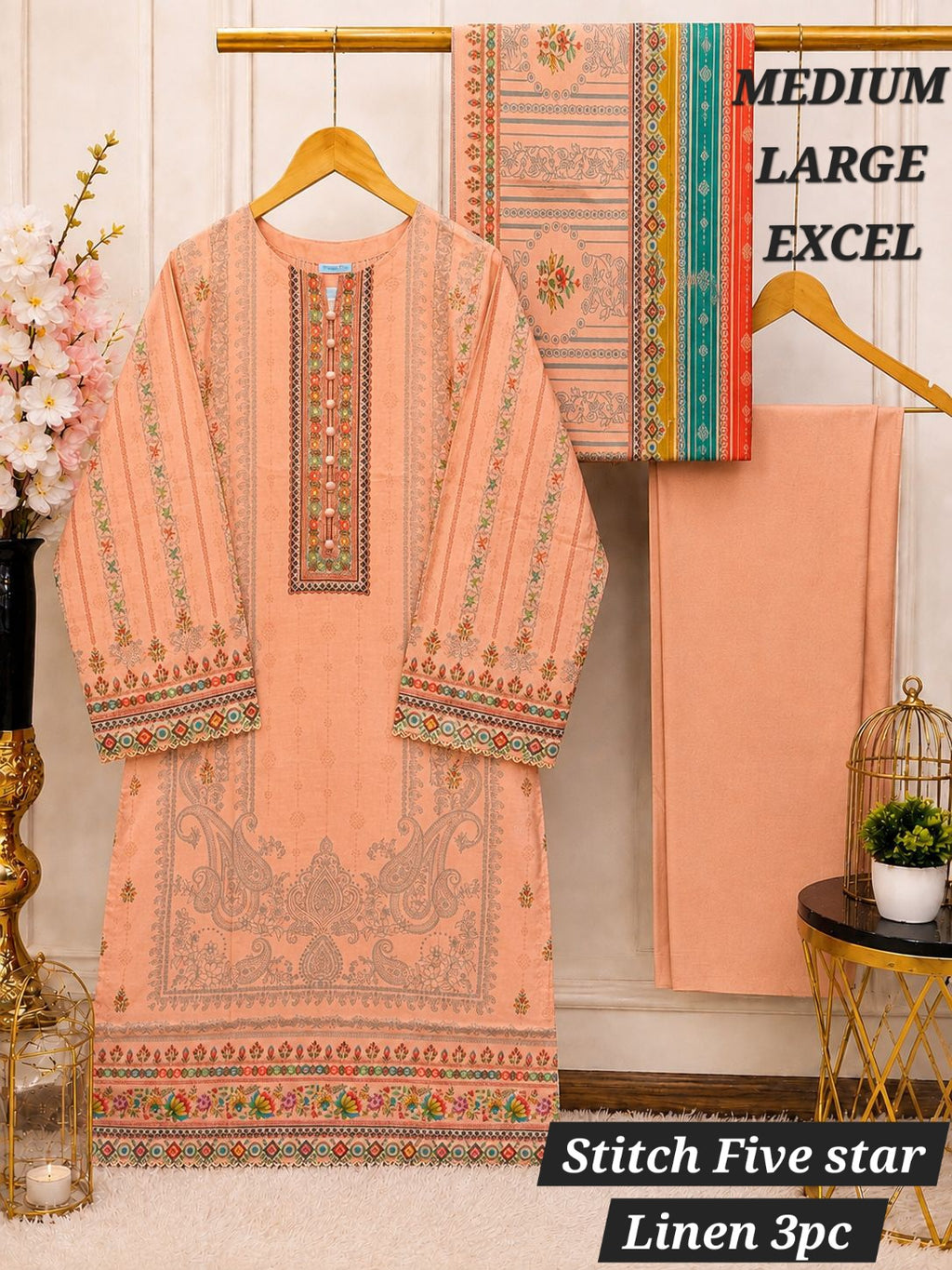 Premium Digital Printed Linen 3-Piece Stitched Suit