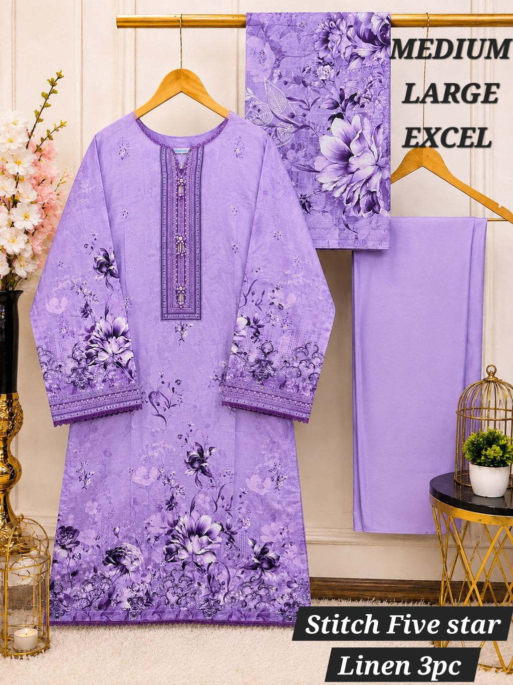 Premium Digital Printed Linen 3-Piece Stitched Suit