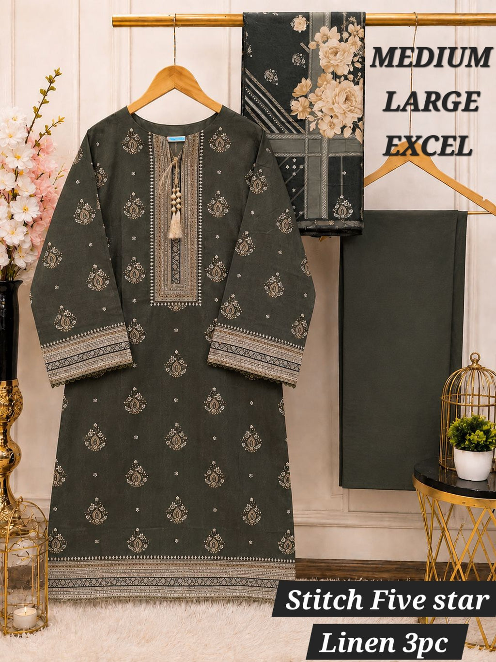 Premium Digital Printed Linen 3-Piece Stitched Suit