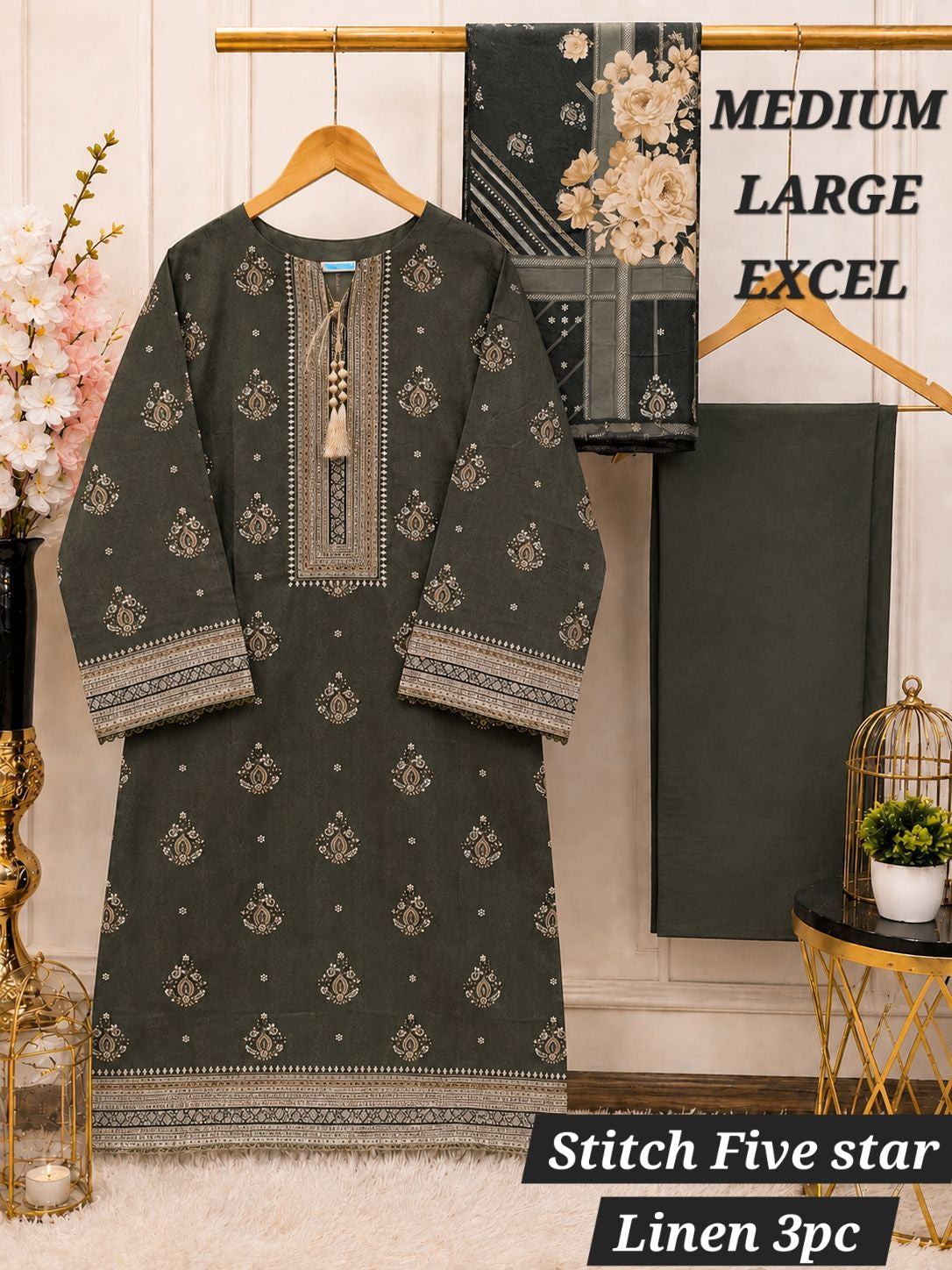 Premium Digital Printed Linen 3-Piece Stitched Suit