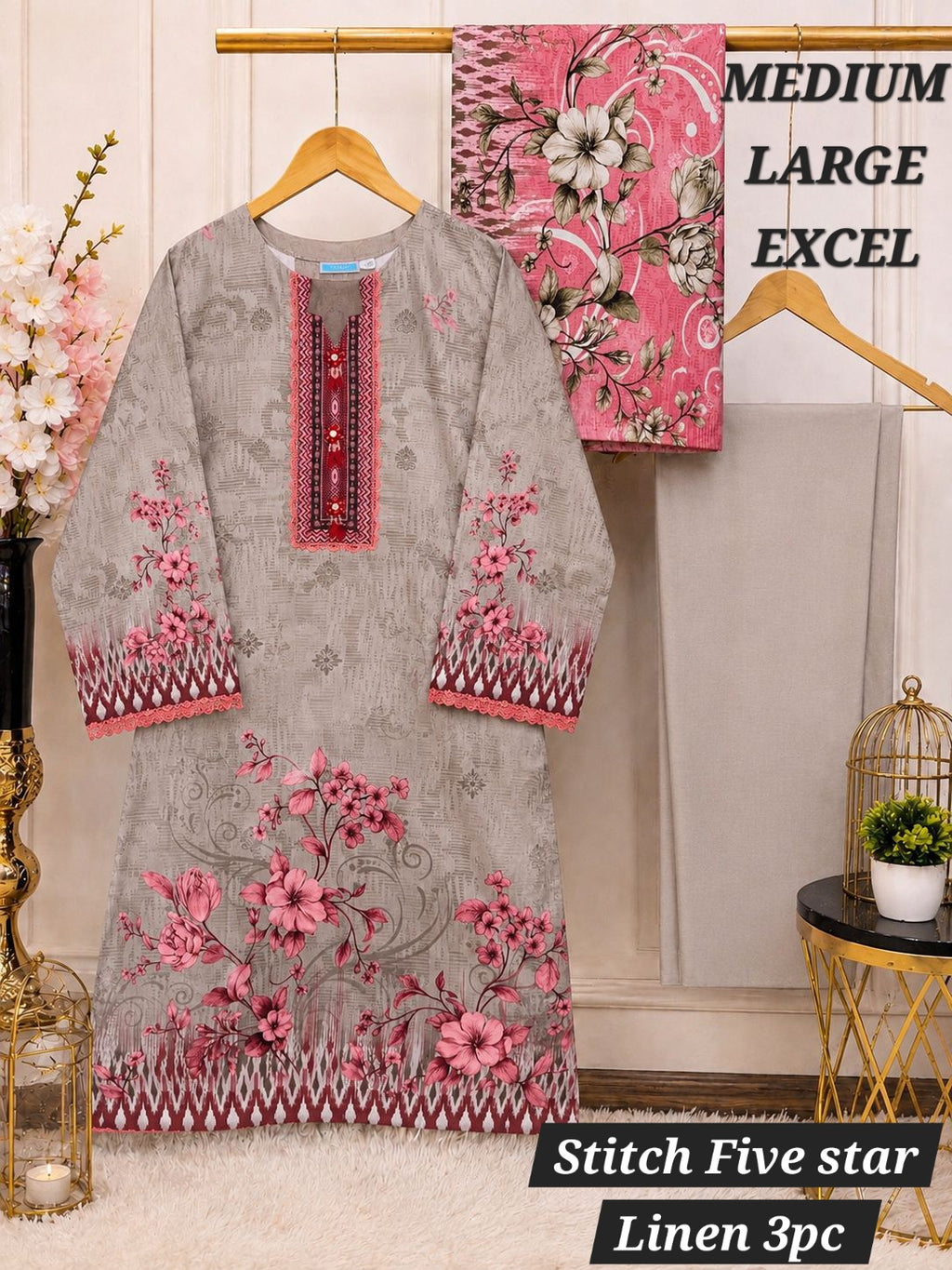 Premium Digital Printed Linen 3-Piece Stitched Suit