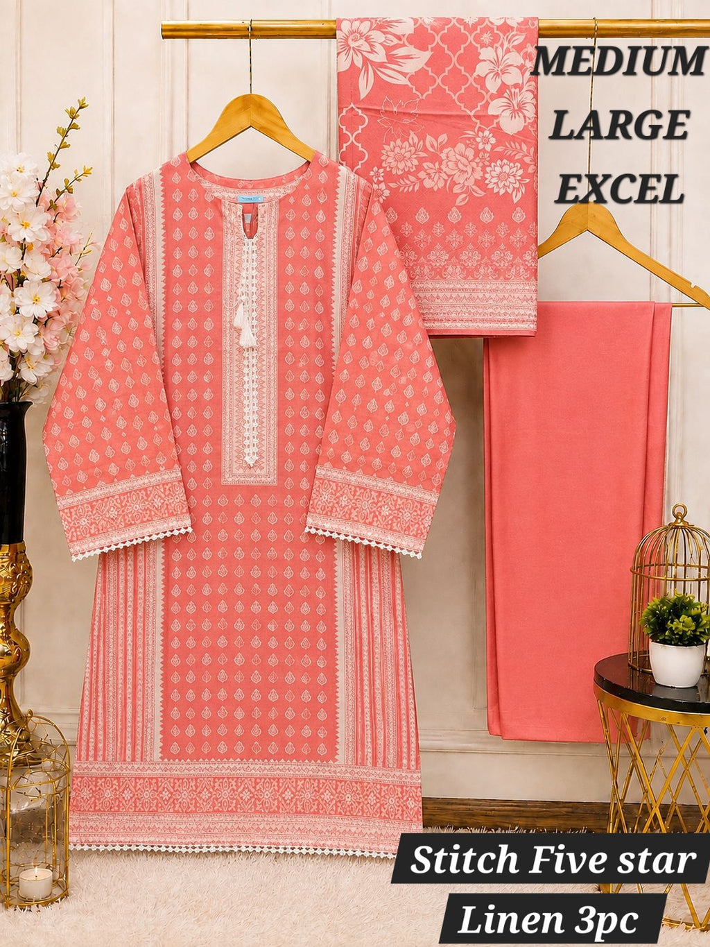 Premium Digital Printed Linen 3-Piece Stitched Suit