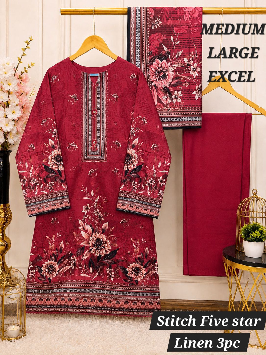 Premium Digital Printed Linen 3-Piece Stitched Suit