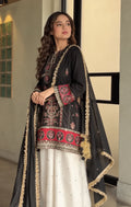 Premium Embroidered Silk 3-Piece Unstitched Suit – Black & Off-White