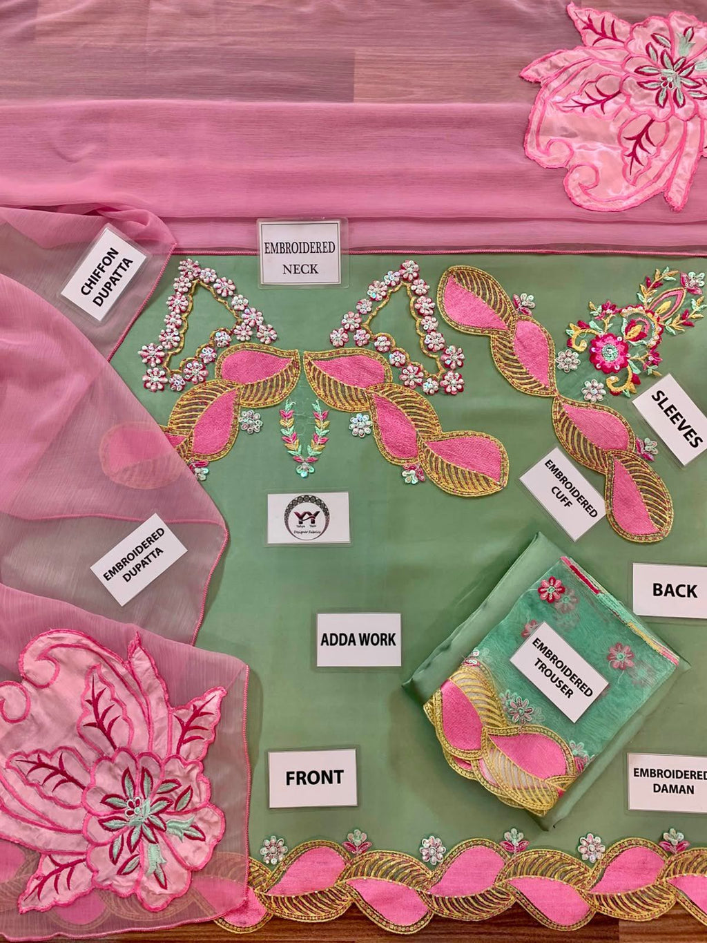 Mint Blush – Luxury Shamoz Silk Embroidered 3-Piece