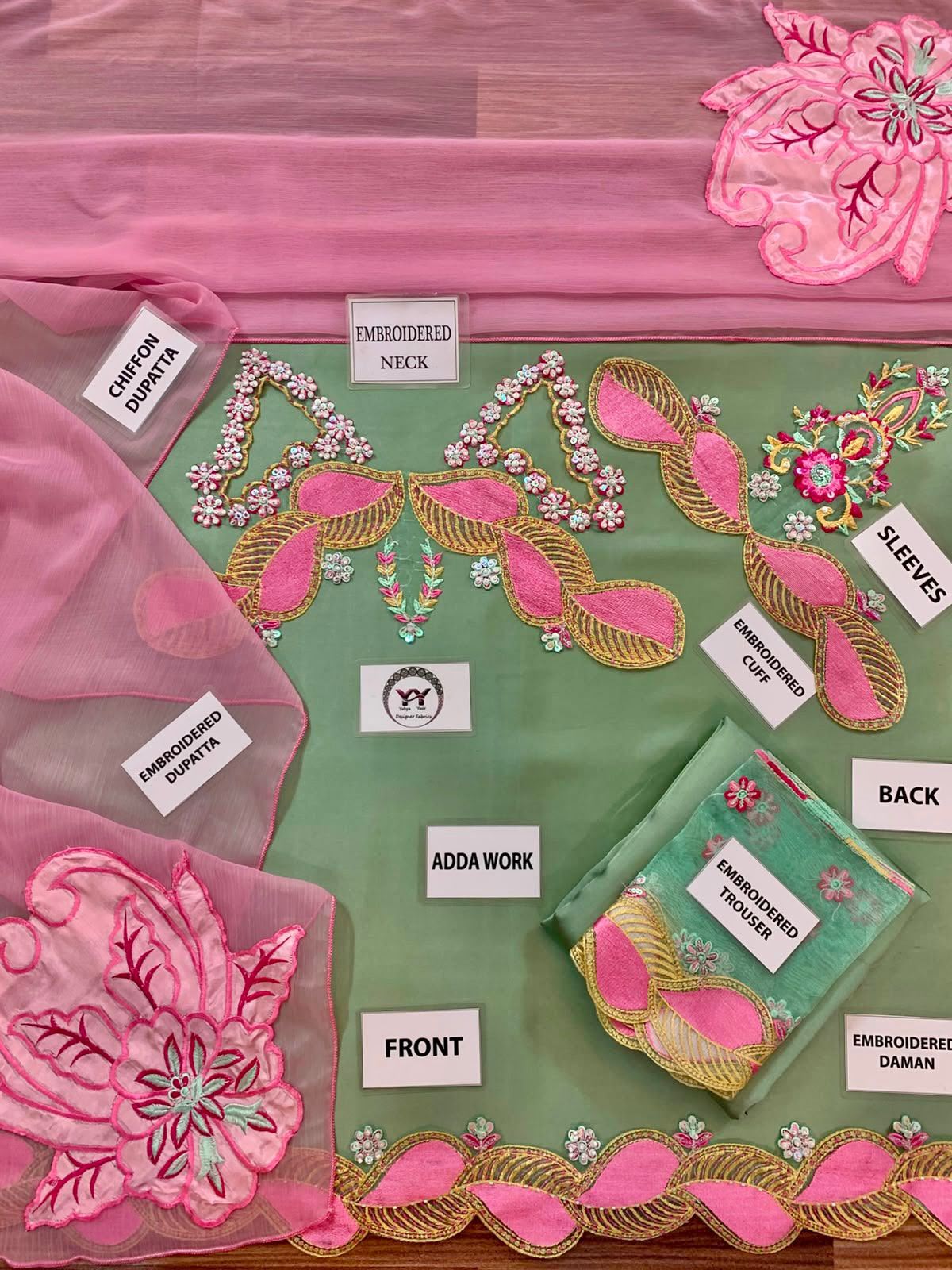 Mint Blush – Luxury Shamoz Silk Embroidered 3-Piece