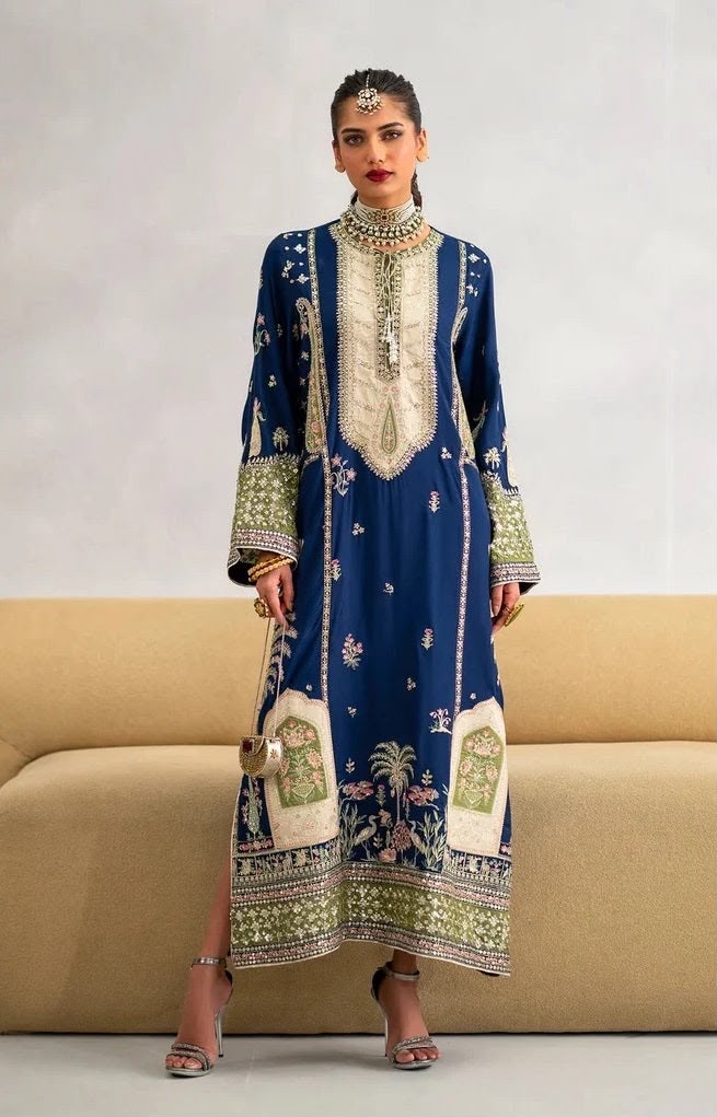 Royal Sapphire – Luxury Shamoz Silk Embroidered 3-Piece Unstitched