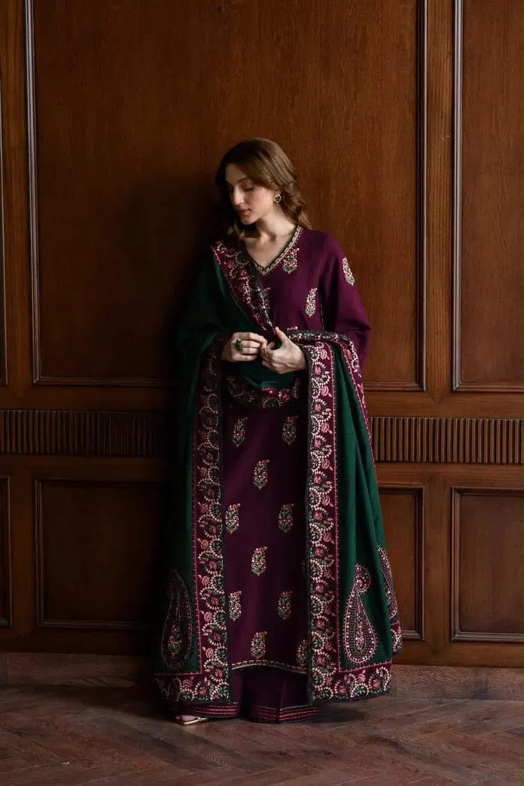 Royal Plum – Luxury Dhank Embroidered 3-Piece Unstitched(PD_)