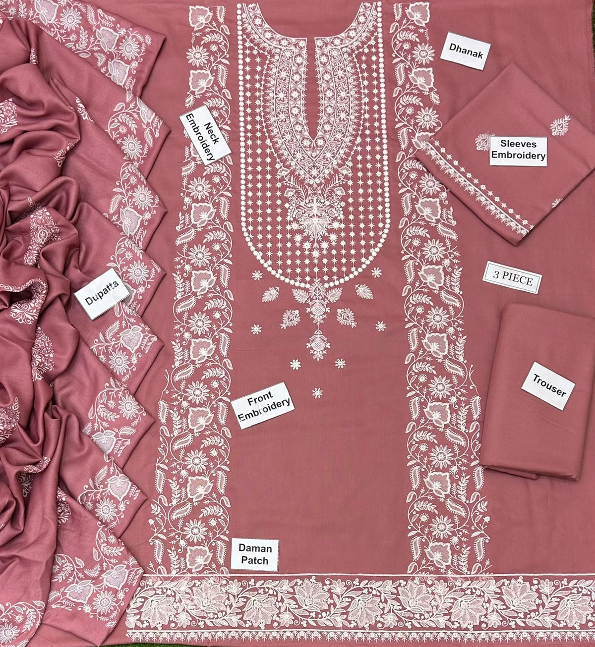 Blush Rose – Luxury Dhank Embroidered 3-Piece Unstitched(PD-)