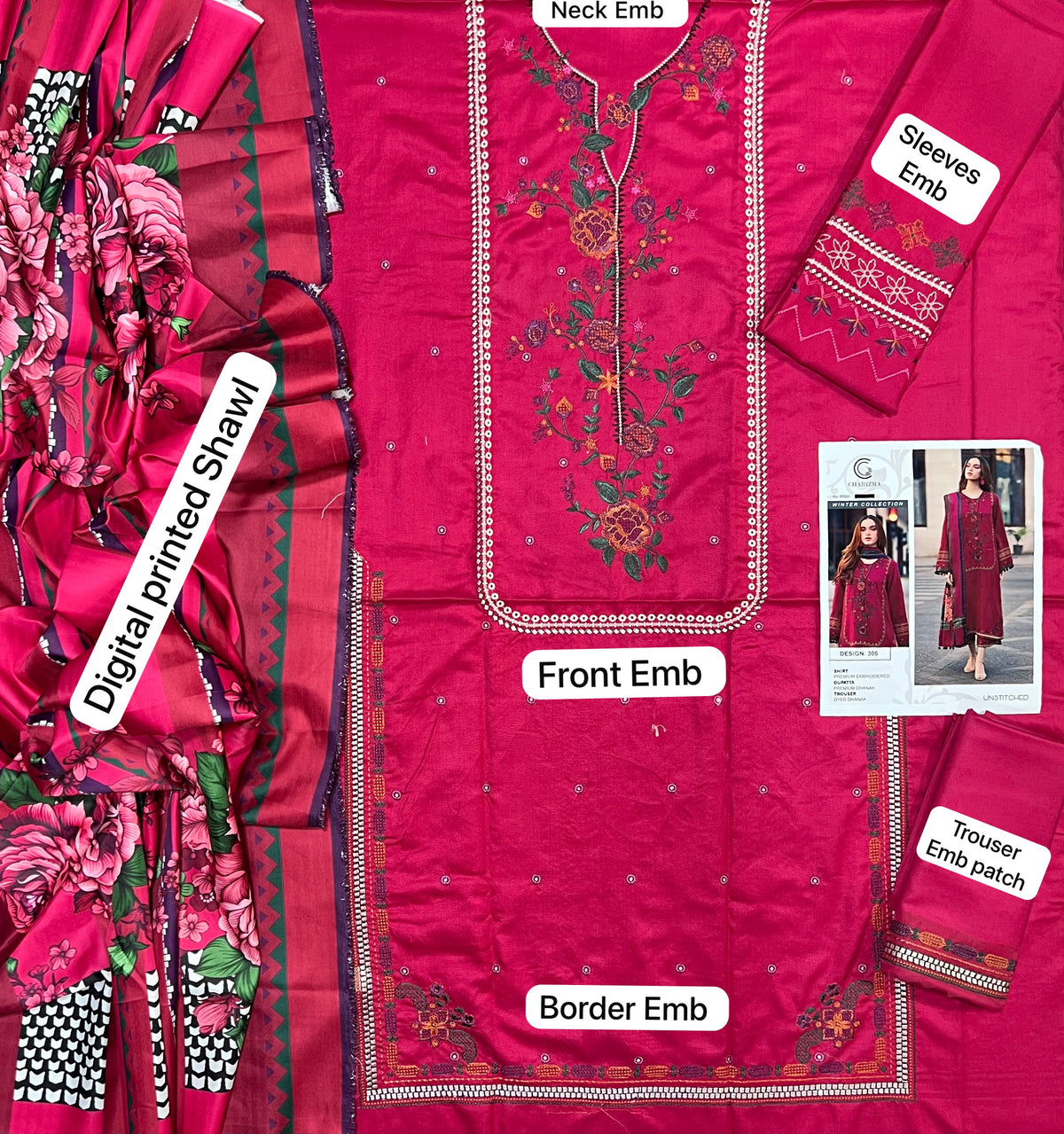 Berry Bloom – Luxury Dhank Embroidered 3-Piece Unstitched(PD-)
