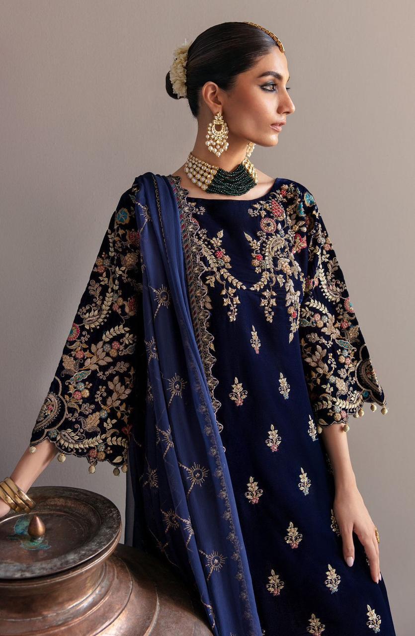 Noor-e-Zevar – Luxury Velvet Embroidered 3-Piece Unstitched