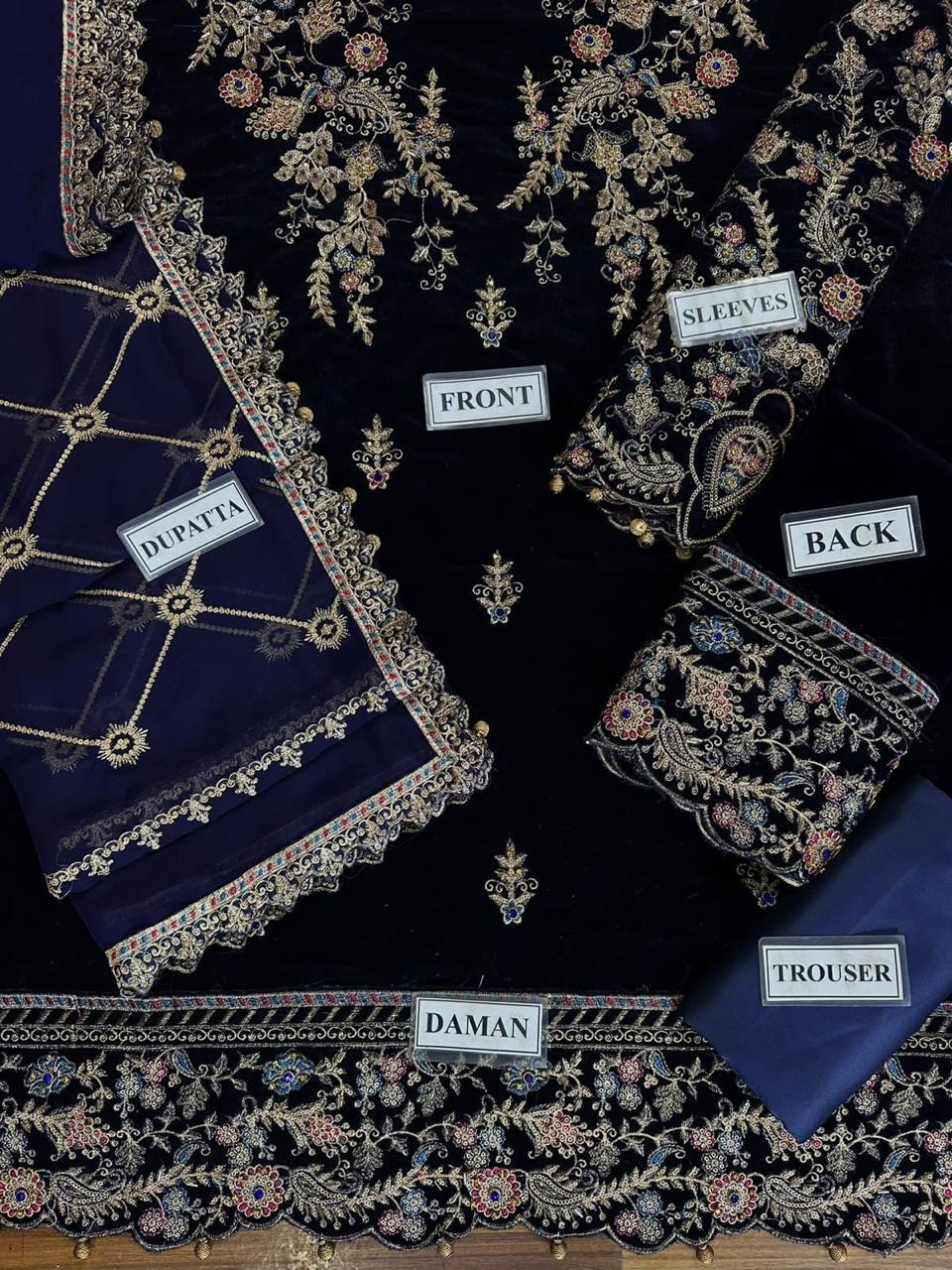 Noor-e-Zevar – Luxury Velvet Embroidered 3-Piece Unstitched