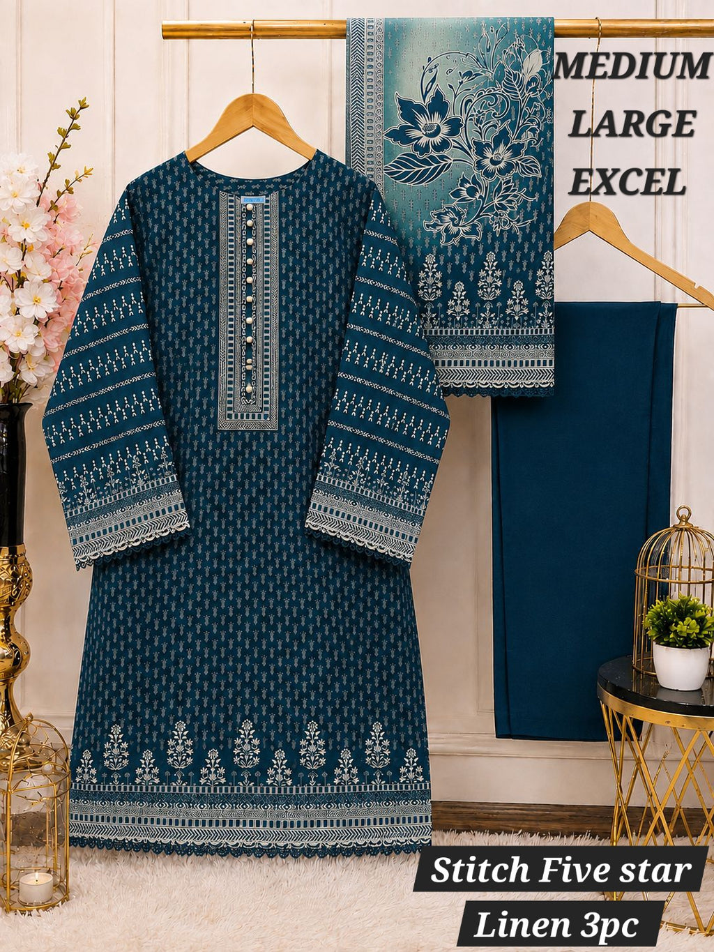 Premium Digital Printed Linen 3-Piece Stitched Suit